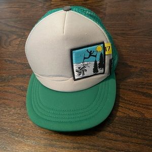 We the trees skiing trucker snap-back hat. New and unworn